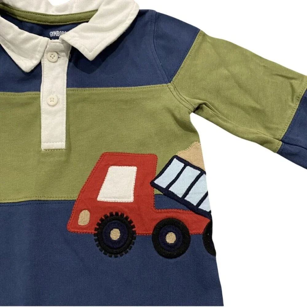 Gymboree 18-24m Dump Truck Construction Appliqué Striped Romper